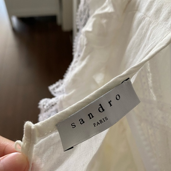 Sandro Belem guipure lace-trimmed ruffled ramie mini dress size36 - Picture 4 of 5